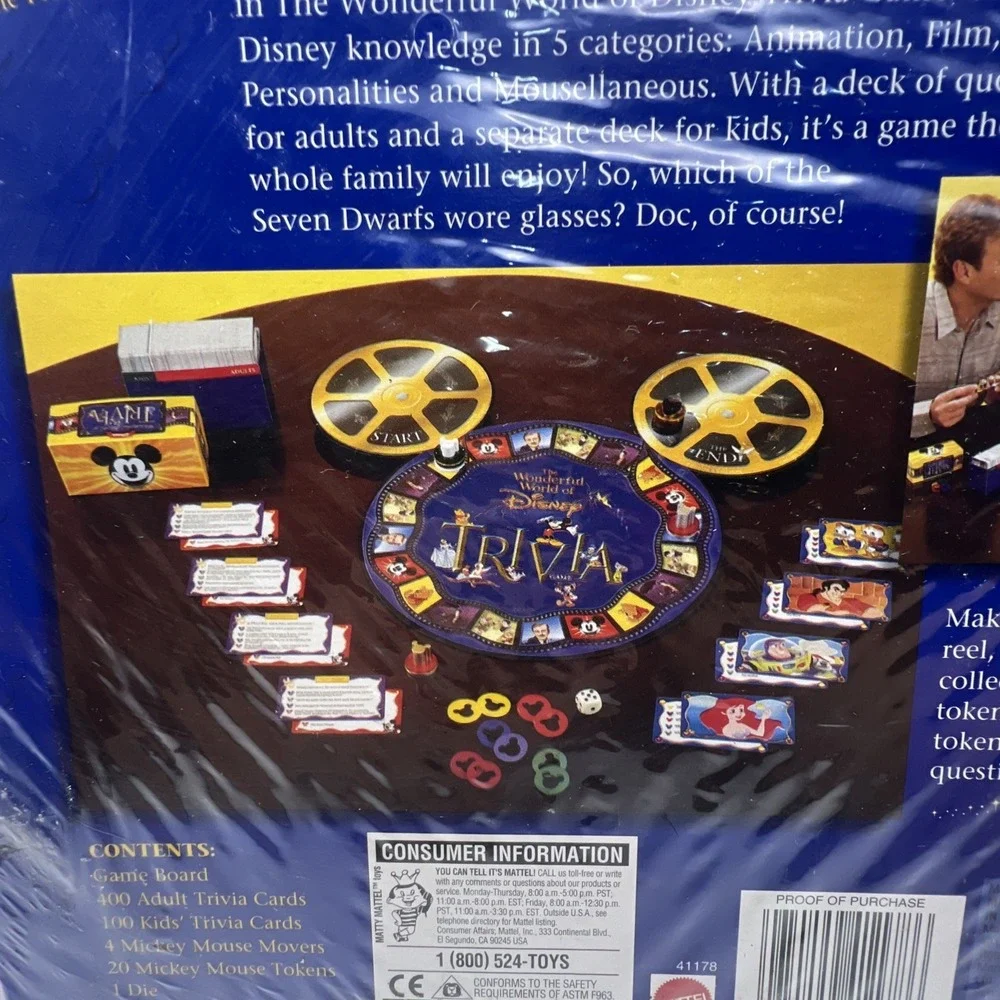 1997 The Wonderful World of Disney Trivia Game Mattel Film Tin Sealed Vintage